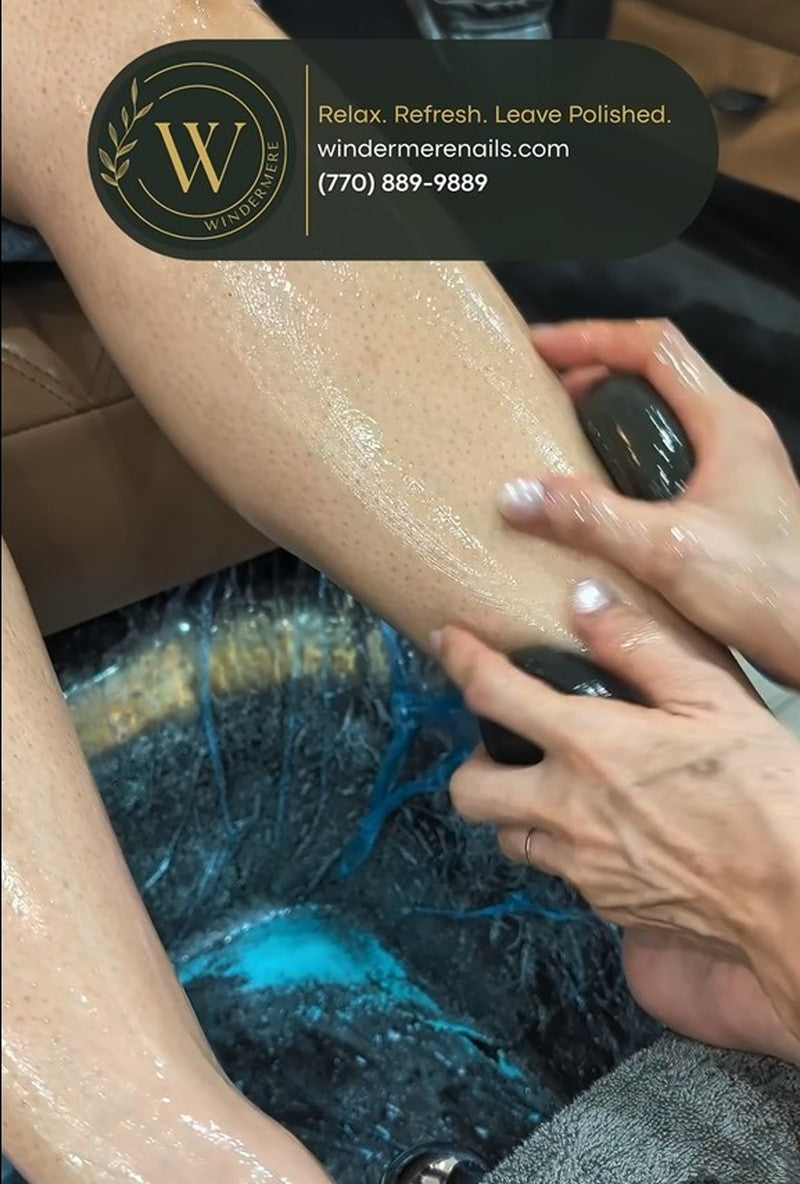 Sport Pedicure hot stone calf massage at Windermere Nails and Spa in Cumming, GA — 50-minute athlete recovery treatment near Onelife Fitness