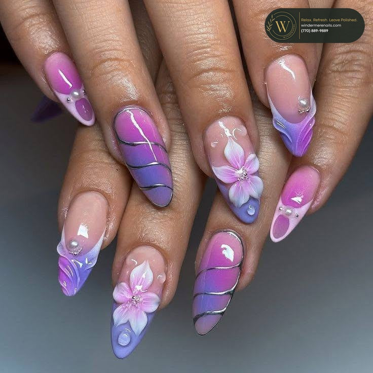 Floral nail art at Windermere Nails & Spa in Cumming, GA